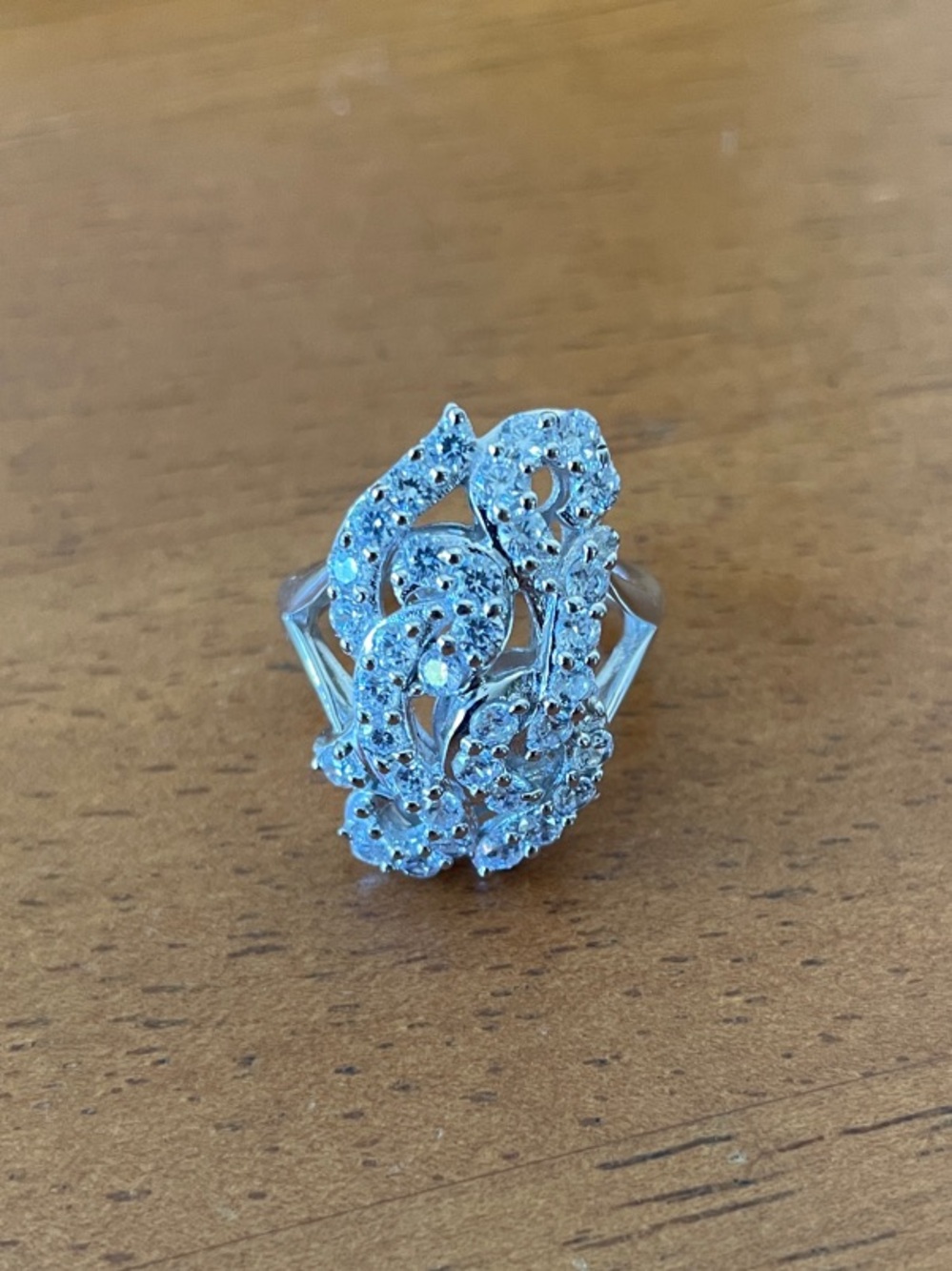 Sterling Silver CZ White Crystal Statement Ring Size slightly under 6